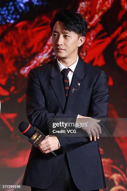 Actor and singer Han Geng attends the press conference of director Jeffrey Lau Chun-Wai's film "A Chinese Odyssey: Part Three" on July 18, 2016 in...