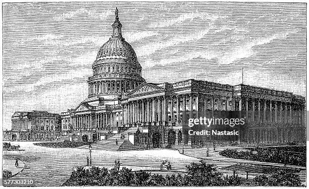 stockillustraties, clipart, cartoons en iconen met white house - etching