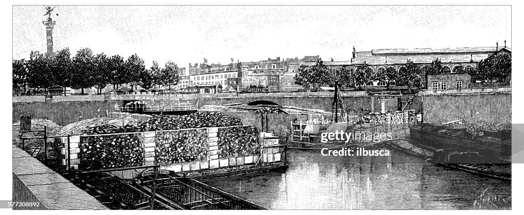 Antique illustration of works for the construction of Paris subway