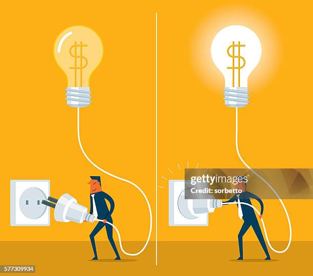 plugging light bulb - smart plug stock illustrations
