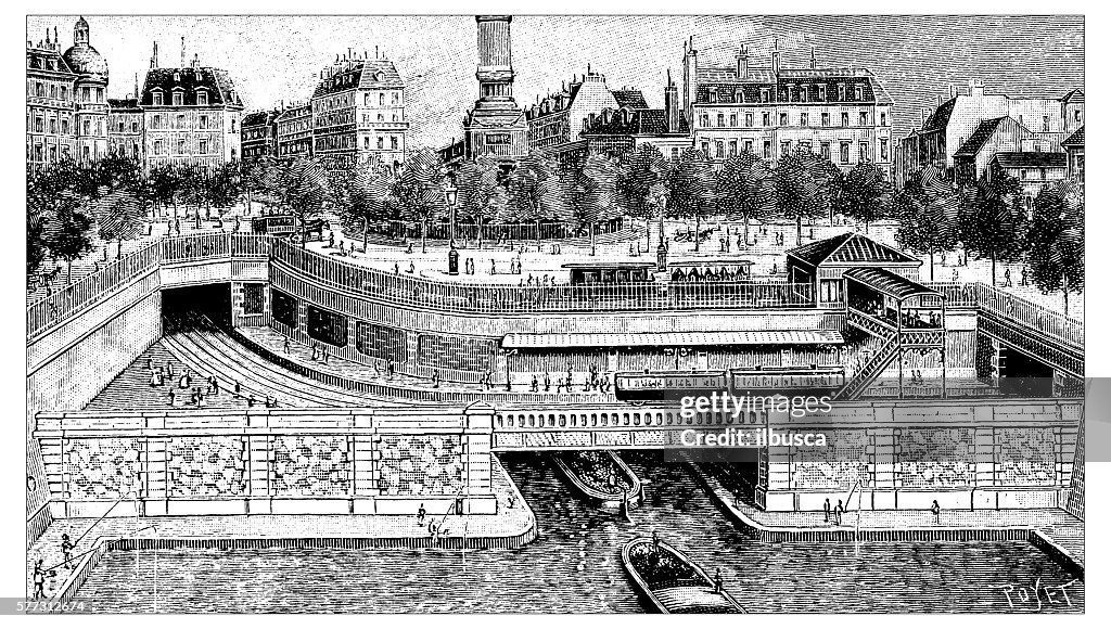 Antique illustration of works for the construction of Paris subway