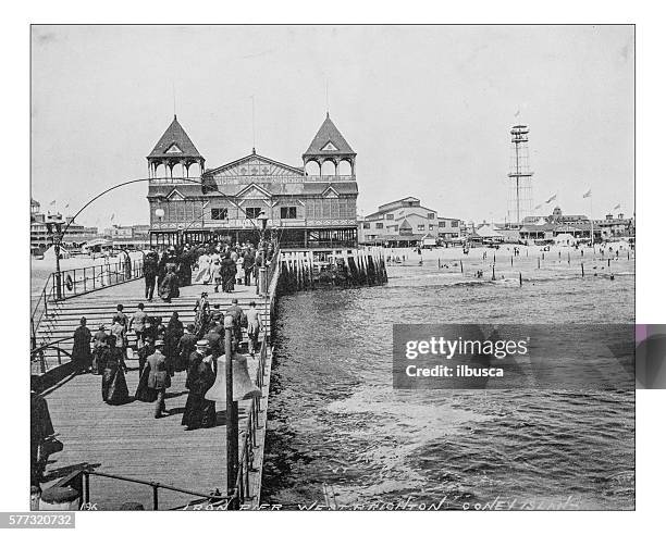 antique photograph of brighton beach (new york city)-19th century - brighton beach stock illustrations