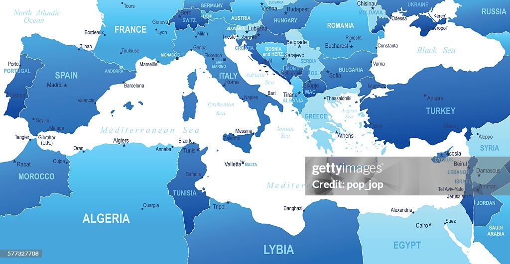 Karte von Mittelmeer - Staaten und Städte