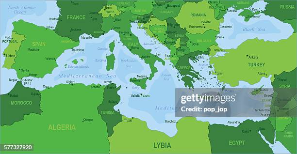 ilustrações de stock, clip art, desenhos animados e ícones de map of mediterranean - countries and cities - turismo portugal