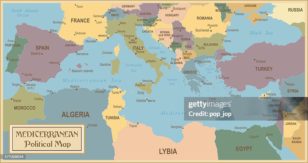 Vintage Map of Mediterranean - illustration