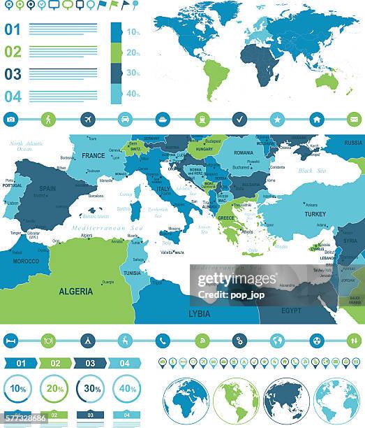 mediterranean map infographic - libya turkey stock illustrations
