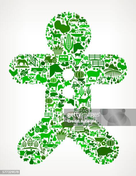 ginger bread man farming and agriculture green icon pattern - corn grain stock illustrations