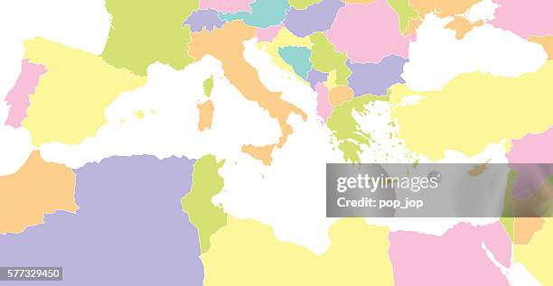 mediterranean countries map - libya turkey stock illustrations
