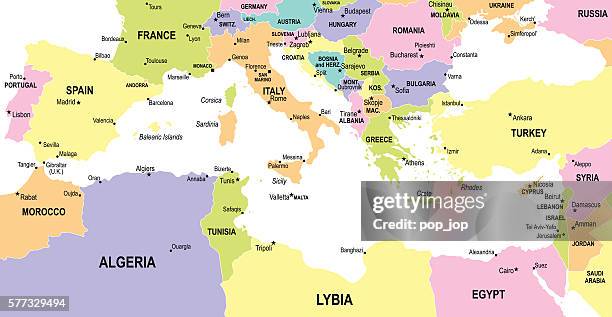 ilustrações de stock, clip art, desenhos animados e ícones de mediterranean countries map - illustration - italia armenia