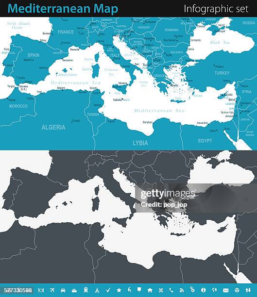 ilustrações de stock, clip art, desenhos animados e ícones de mediterranean map - infographic set - italia armenia