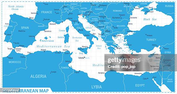 mediterranean map - illustration - libya turkey stock illustrations