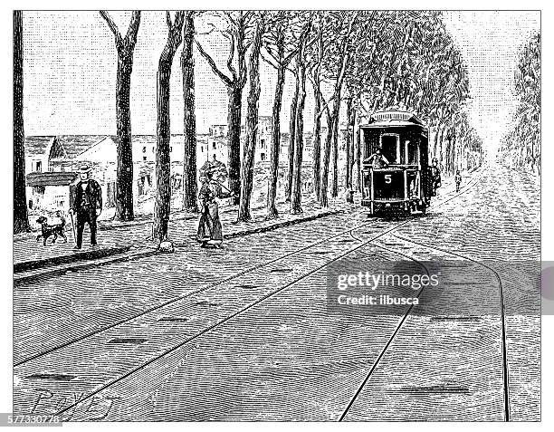 antique illustration of tramways de tours - tours france 幅插畫檔、美工圖案、卡通及圖標