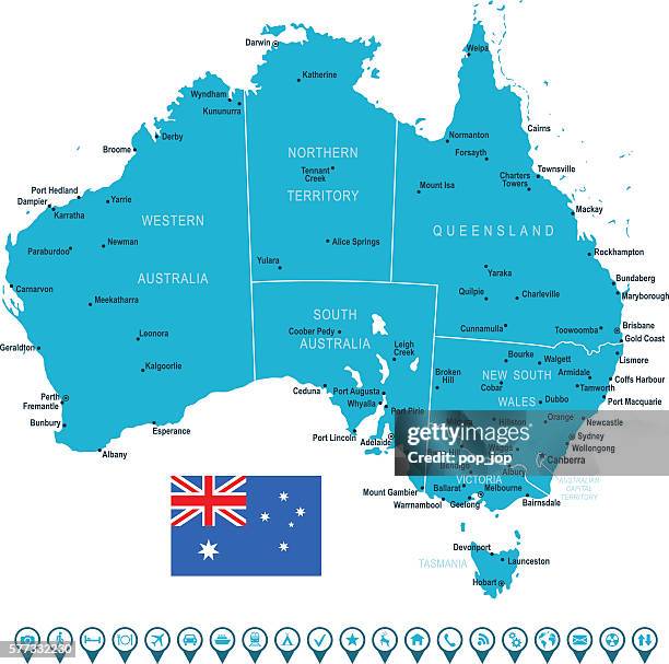 australia map and navigation icons - western australia border stock illustrations