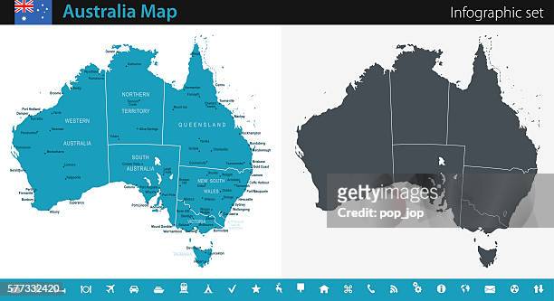 australien karte - infografik set - map tasmania stock-grafiken, -clipart, -cartoons und -symbole