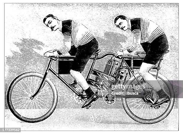 bildbanksillustrationer, clip art samt tecknat material och ikoner med antique illustration of motorbike concept - tandem bicycle