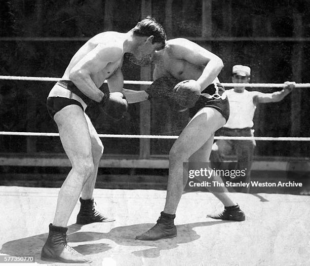 Former heavyweight champion James J. Corbett training for bout with Tom Sharkey in New York, New York, October 01, 1898.