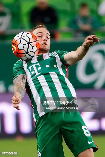 Gergo Lovrencsics of Ferencvarosi TC tries to control the ball during the Hungarian OTP Bank Liga match between Ferencvarosi TC and Swietelsky...