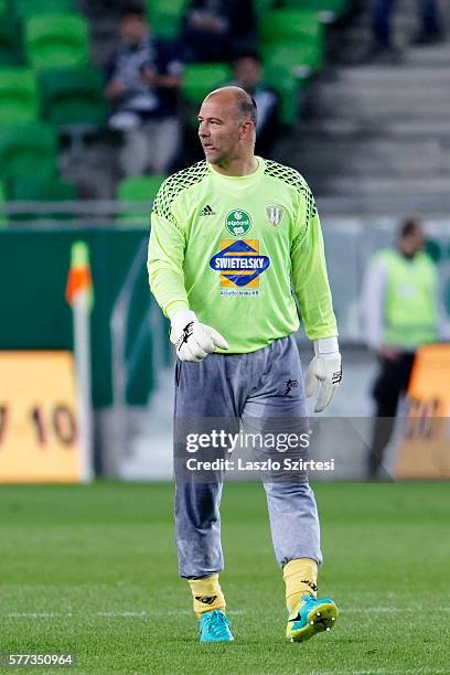 Goalkeeper Gabor Kiraly of Swietelsky Haladas walks during the Hungarian OTP Bank Liga match between Ferencvarosi TC and Swietelsky Haladas at...