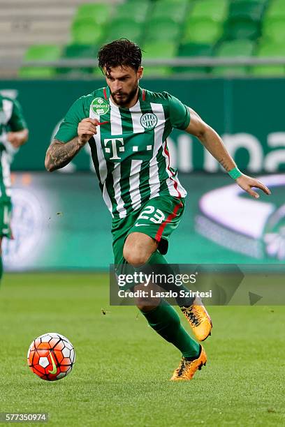 Marco Djuricin of Ferencvarosi TC controls the ball during the Hungarian OTP Bank Liga match between Ferencvarosi TC and Swietelsky Haladas at...