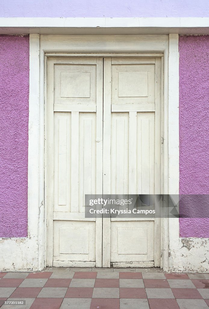 White Wooden Door at colonial House in Granada City - Nicaragua