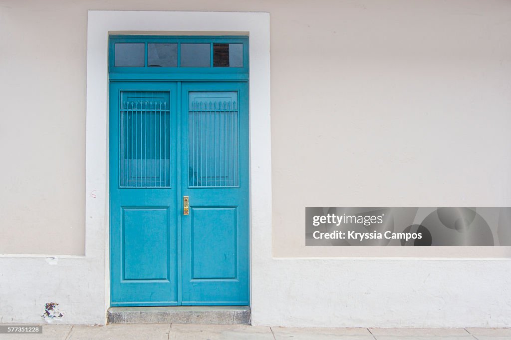 Turquoise Wooden Door Entry to old house