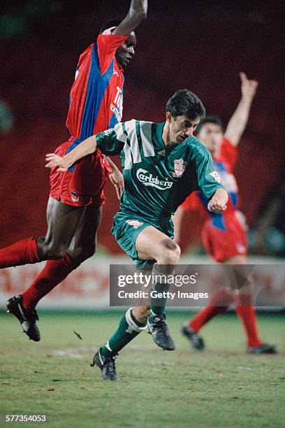 Welsh footballer Ian Rush playing for Liverpool FC in an English Premier League match against Crystal Palace at Selhurst Park, London, 23rd March...