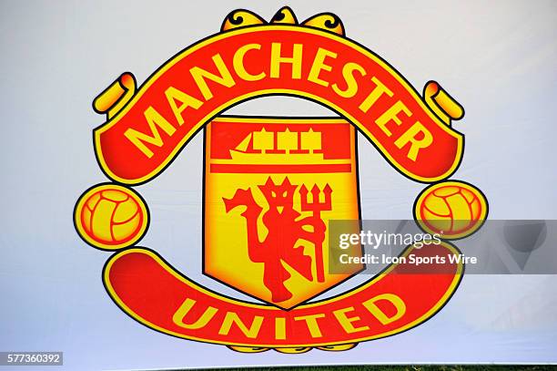 The flag of Manchester United on the field in a International Champions Cup match at FedEx Field in Landover, MD. Where Manchester United defeated...