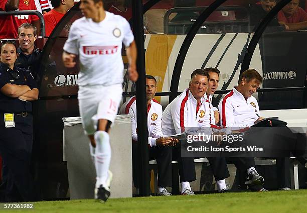 Louis Van Gaal coach of Manchester United during an International Champions Cup match against Inter Milan at Fedex Field, in Landover, Maryland....