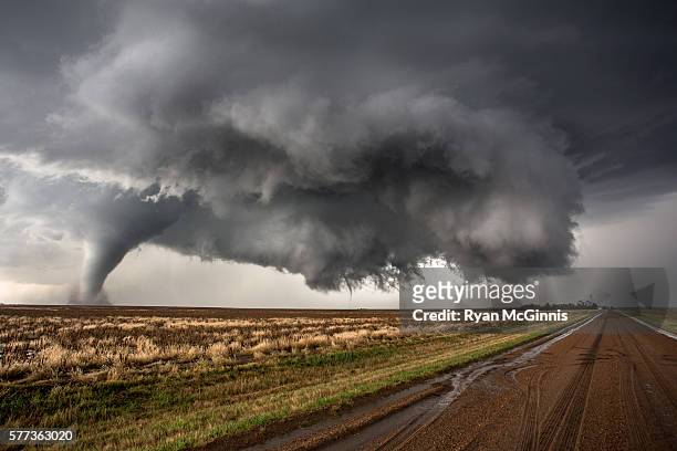 three simultanious tornadoes - ciclone imagens e fotografias de stock
