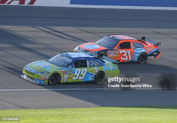 Carl Edwards Roush Fenway Racing Ford Fusion and Elliott Sadler Gillett Evernham Motorsports Dodge Charger during the NASCAR Sprint Cup Series Pepsi...
