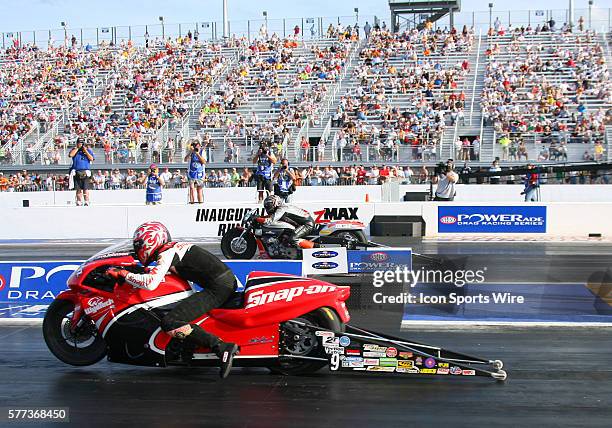 Steve Johnson and Eddie Krawiec during the final round at the NHRA Carolina Nationals at the zMAX Dragway in Concord, NC.