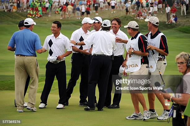 Phil Michelson and Anthony Kim during the first day of the 37th Ryder Cup at Valhalla CC in Louisville, Kentucky.