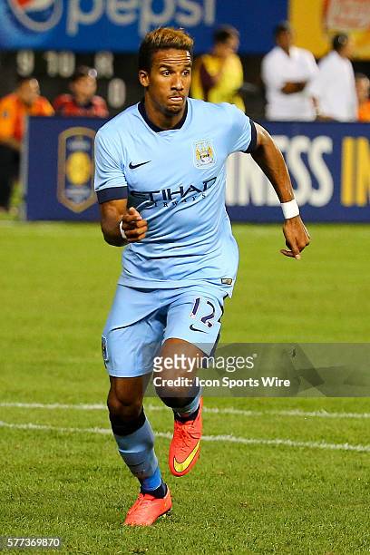 Manchester City midfielder Scott Sinclair during the game between Manchester City and the Liverpool played at Yankee Stadium in the Bronx New York....