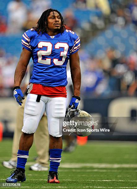 Buffalo Bills' running back Marshawn Lynch warms up prior to a game against the Oakland Raiders at Ralph Wilson Stadium in Orchard Park, NY. The...