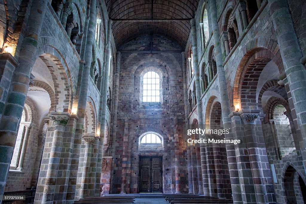 Interior of abbatial church Mont Saint-Michel, Normandy, France