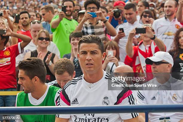 Real Madrid forward Cristiano Ronaldo starts the match sitting on the bench during a Guinness International Champions Cup match between Manchester...