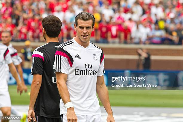 Real Madrid forward Gareth Bale on the pitch before a Guinness International Champions Cup match between Manchester United and Real Madrid, at...