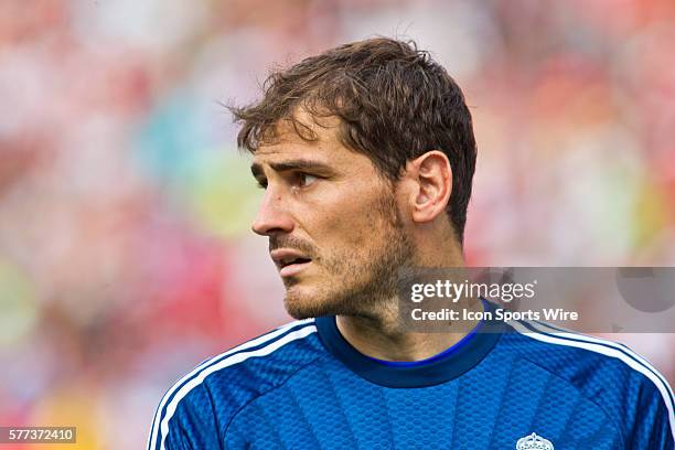 Real Madrid goalie Iker Casillas during a Guinness International Champions Cup match between Manchester United and Real Madrid, at Michigan Stadium...