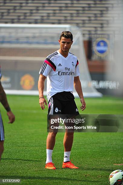 Real Madrid forward Cristiano Ronaldo during the practice session Friday evening, Michigan Stadium, Ann Arbor, Michigan. Real Madrid plays Manchester...