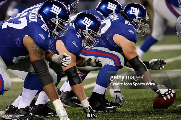 New York Giants offensive tackle Kareem McKenzie , New York Giants guard Chris Snee and New York Giants center Shaun O'Hara during the New York...