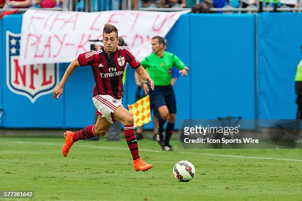 Milan midfielder Stephan El Shaarawy dribbles the ball up the field during the International Champions Cup game Liverpool FC vs AC Milan at Bank of...