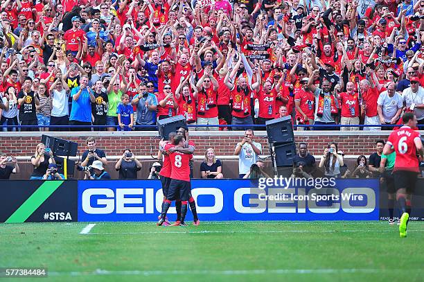 August 2, 2014 - Detroit, MI Manchester United midfielder Ashley Young celebrates his goal during the match Saturday afternoon, in the Guinness...