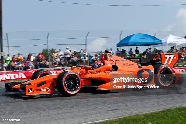 The fans watch IndyCar Driver Simon Pagenaud in action during The Honda Indy 200 at the Mid-Ohio Sports Car Course in Lexington, OH