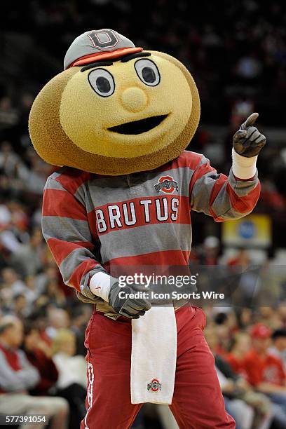 Brutus the Buckeye during the Ohio State Buckeyes 81-68 win over the Jacksonville Dolphins at Value City Arena in Columbus, Ohio.