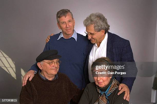 Portrait of, clockwise from top left, Israeli authors Amos Oz, Abraham B Yehoshua, Amalia Kahana-Carmon, and Aharon Appelfeld, Bnei Brak, Israel,...