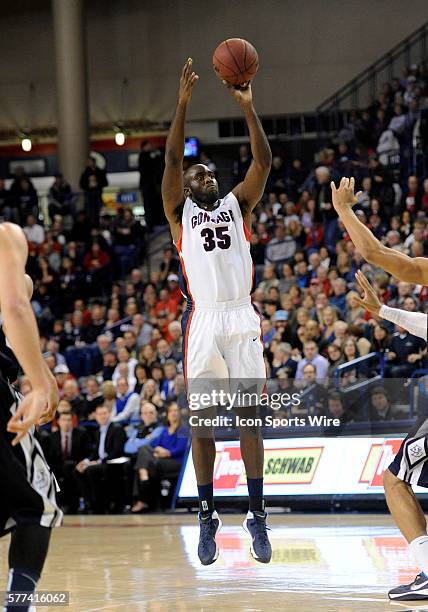 Gonzaga senior center Sam Dower hits a three-pointer during the WCC Conference game between the University of San Diego Toreros and the Gonzaga...