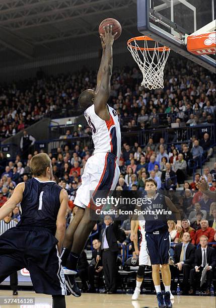 Gonzaga senior center Sam Dower goes up to dunk during the WCC Conference game between the University of San Diego Toreros and the Gonzaga University...