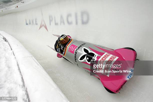 Germany 3 sled driven Karl Angerer and brakeman Gregor Bermbach in Heat 3 of the 2-Man Bobsled in the Bauhaus FIBT Bobsled and Skeleton World...