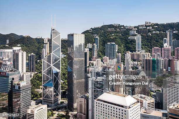 elevated view of skyscrapers in hong kong - yongyuan hongkong stock pictures, royalty-free photos & images