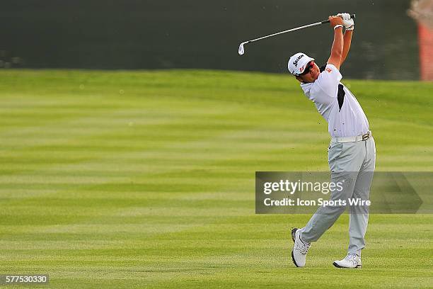 Hideki Matsuyama on the 18th fairway during first round action of the Waste Management Phoenix Open at the TPC Stadium golf course in Scottsdale...